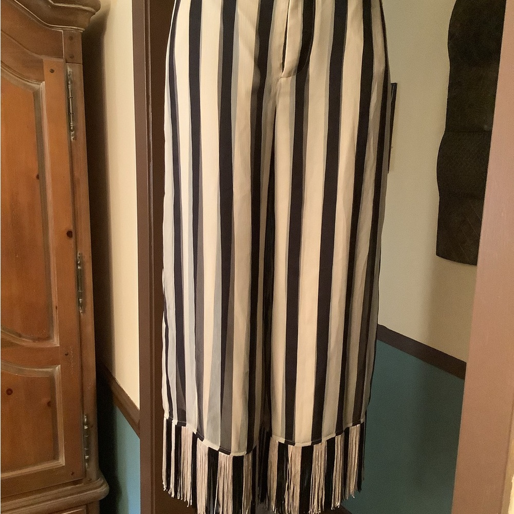 Monse Silk Striped Fringed Wide Leg Pants XS NWT